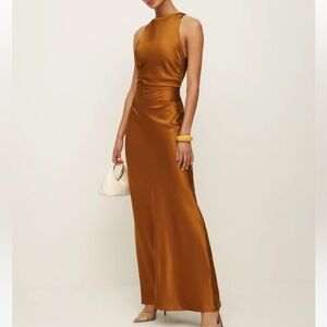 Reformation Satin Maxi Dress in Rich Bronze